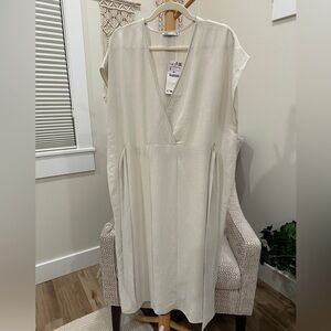 Zara Cream Wrap Midi Dress Adjustable Tie New With Tags Size S